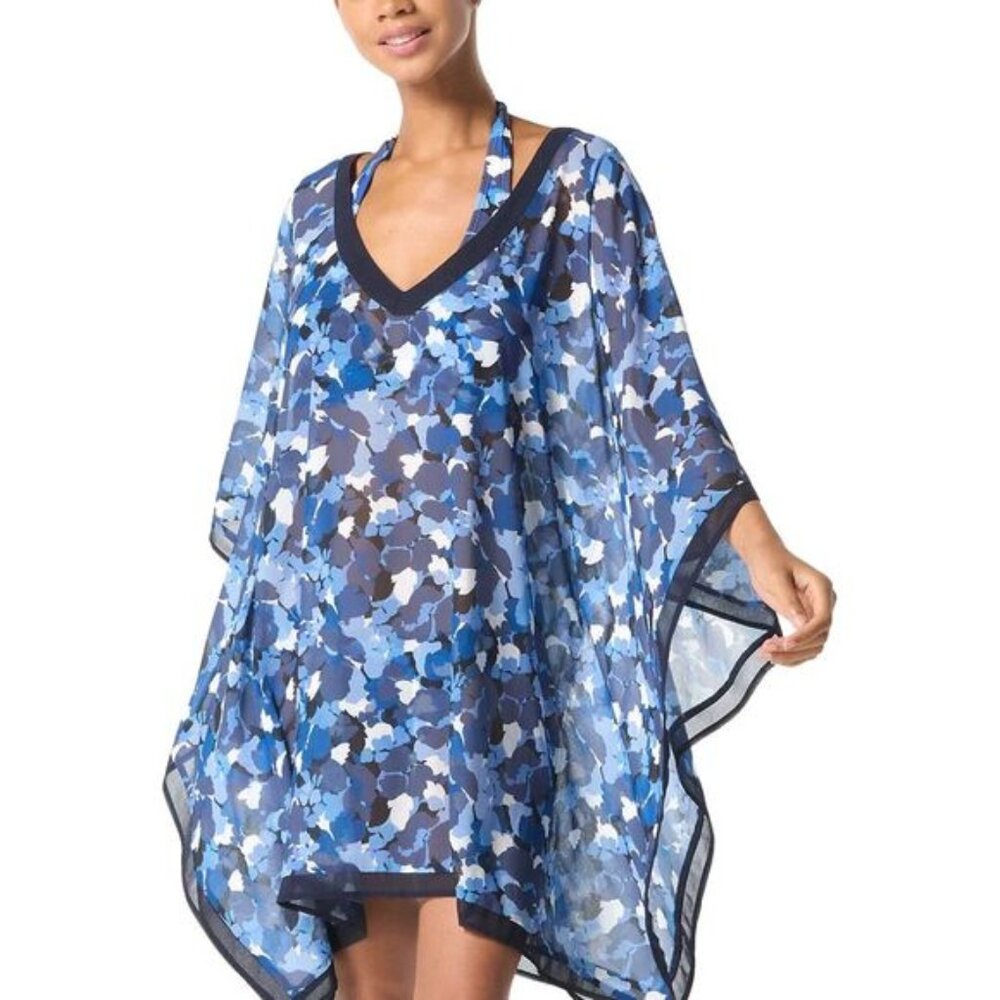 Michael Kors Womens Chiffon Caftan Swim Cover-Up M/L New Navy - NWT